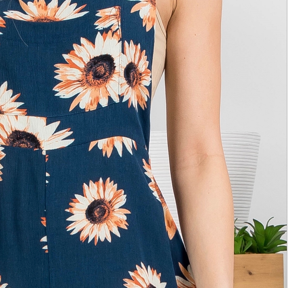 Adorable Romper Overalls In A Sunflower Print - Picture 3 of 6